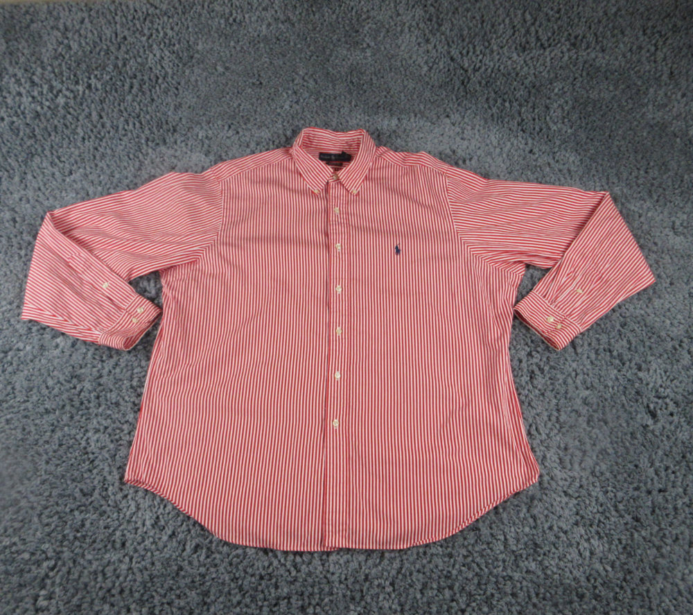 Ralph Lauren Shirt Mens Extra Large Red White Striped Classic Fit Long Sleeve
